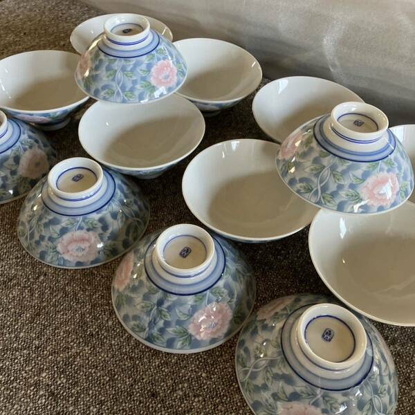 14個　山窯　美濃焼　茶碗　飯碗　食器　花柄　陶器　焼物　和食器 