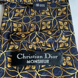 Christian Dior(クリスチャンディオール) 紺ゴールド花ネクタイ