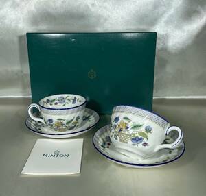 MINTON HADDON HALL TRELLIS BLUE ミントン ハドンホールトレリスブルー　ティーセット カップ＆ソーサー ペア 2客　未使用品