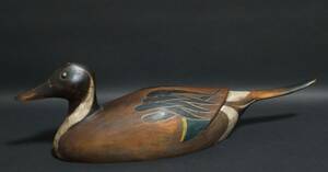 【閑】アンティーク デコイ Duck Decoy 木彫 鴨 色絵カモ デコイ英国 置物 長さ42㎝☆時代物☆6D0227