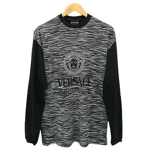 【新品】1,000円～ VERSACE JEANS COUTURE ヴェルサーチ 長袖Tシャツ コットン100％ ブラック系 サイズL [M4686]