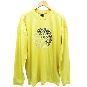 【新品】1,000円～ VERSACE JEANS COUTURE ヴェルサーチ 長袖Tシャツ リネン混 イエロー系 サイズXL [M4687]