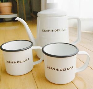 【3月末まで限定セール】DEAN&DELUCA ティーセット　ケトル&マグカップ2個　 ホーロー　ホワイト　