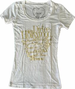 Dirtee Hollywood ダーティーハリウッド レディース Tシャツ BRANDED ホワイト ゴールド 半袖 S MADE IN USA 