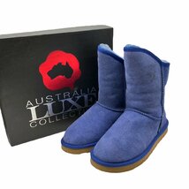 Australia Luxe Collective オーストラリア ラックス コレクティブ ムートン ブーツ ロゴプレート金具 ブルー系 青系 23cm_画像1