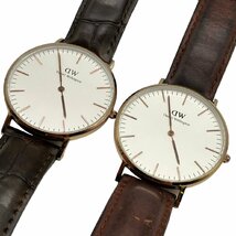 稼働品 DANIEL WELLINGTON ダニエルウェリントン DW B7 B9 白文字盤 革 レザー ベルト SS 腕時計 2点セット 男女兼用 ユニセックス_画像1