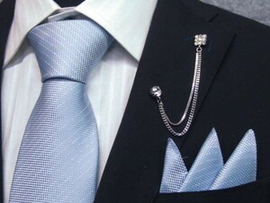 ネクタイ　結婚式　ポケットチーフ付　ライトブルー　シルク100%　日本製　ラメストライプ　フォーマルネクタイ　メール便可　ラメ入り