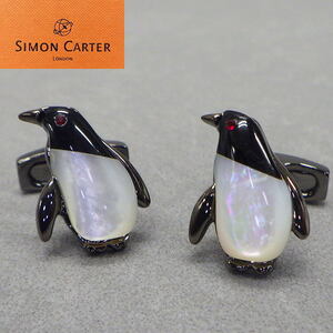 サイモンカーター　カフリンクス　カフスボタン　ペンギン/PENGUIN　白蝶貝×オニキス×スワロフスキー　ガンメタ　SMC-B20