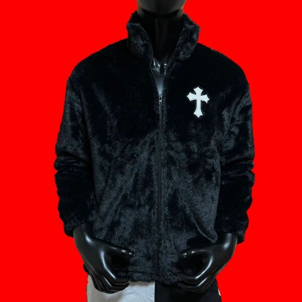 【1点限定】【高品質】メンズ　レディース　男女兼用　ジャケット　もこもこジャケット　十字架　クロス　ブラック　ホワイト
