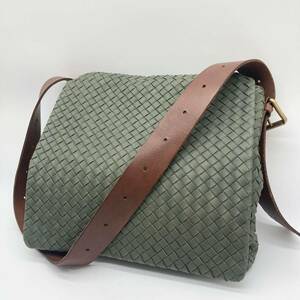 1円〜 【美品】　ボッテガヴェネタ　Bottega Veneta ショルダーバッグ　メッセンジャーバッグ　グリーン　緑　カーキ　大容量