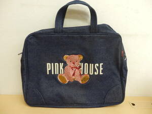 【52856】◆未使用保管品　PINK　HOUSE　ハンドバッグ　紺　レディース　使いやすい　　サイズ縦約30㎝　横約38㎝　厚さ約10㎝