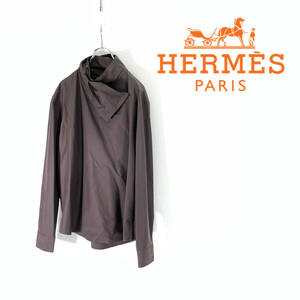 2022AW HERMES Long-Sleeve T-Shirt With Twisted Collar エルメス セリエ ボタン シャツ size 40 0216413