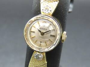 1円～ 稼動品 ROLEX ロレックス 3523 14金 YG 金無垢 総重量18.5g 手巻き Cal.1400 14Kブレス カットガラス レディース腕時計 TTKLG4466