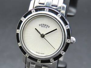 1円～! 稼動品★正規品 HERMES エルメス CL4.230 クリッパー ダイヤベゼル シェルダイヤル 純正ブレス レディース腕時計 TTKLG3908