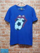  USED ローリングストーンズ THE ROLLING STONES 06 サッカーボールベロ プリント半袖Tシャツ 青 Lサイズ abiggerbangtour JAPAN_画像1