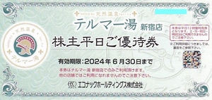 天然温泉 テルマー湯 新宿店 株主平日優待券1～4枚★2枚 3枚 エコナック 株主優待