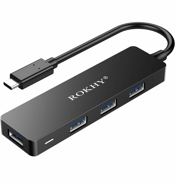 ROKHY ハブ USB タイプＣ-タイプＡブラック USBハブ Type-C USB 4ポート