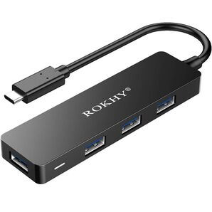 ROKHY ハブ USB タイプC-タイプAブラック USBハブ Type-C USB 4ポート