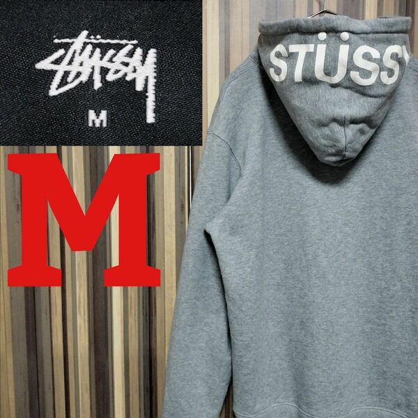 【STUSSY】ステューシー プリント フードロゴ 刺繍ロゴ パーカー M