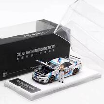 1/64 TIMEMICRO NISSAN 日産　GTR R34 ボンネット開閉可能　hks 白　フィギュア付き_画像1