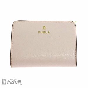 FURLA Furla folding twice purse pink series compact lady's wallet Gold metal fittings fastener opening and closing change purse .. inserting card inserting 