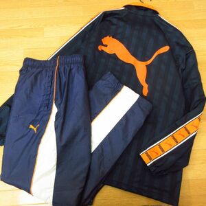 ◎美品！L 上下セット！PUMA プーマ◆ジャージジャケット&裏起毛ナイロンパンツ 秋冬！◆メンズ 紺◆B3402