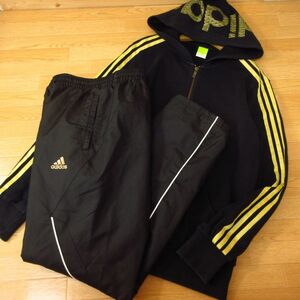 ◎adidas アディダス L 上下セット◆スウェットパーカー&中綿ナイロンパンツ 秋冬！◆メンズ 黒x金◆B3453