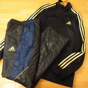 ◎adidas アディダス L 上下セット◆ジャージ ジャケット&裏起毛ナイロンパンツ 秋冬！◆メンズ 黒◆B3452