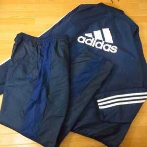 ◎使用少なめ！2XL 上下セット！adidas アディダス◆厚手 中綿 裏起毛 ウィンドブレーカー ジャケット&パンツ 秋冬！◆メンズ 紺◆B3444