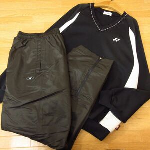 ◎YONEX ヨネックス L 上下セット◆裏起毛 ジャージプルオーバージャケット&ナイロンパンツ 秋冬！◆メンズ 黒xグレー◆B3416