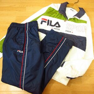 ◎FILA フィラ M 上下セット◆ウィンドブレーカー ジャケット&裏フリースパンツ 秋冬！◆メンズ 白x紺◆B3490