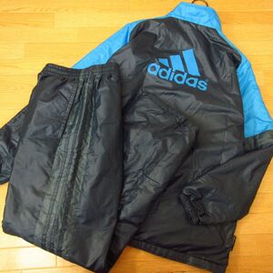 ◎adidas アディダス 160 上下セット◆セットアップ 厚手 裏起毛 ウィンドブレーカー ジャケット&パンツ 秋冬！◆キッズ 水色x紺◆B3555