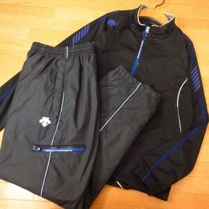 ◎美品！M 上下セット！DESCENTE デサント◆ジャージジャケット&裏起毛ナイロンパンツ 秋冬！◆メンズ 黒x青◆B3552