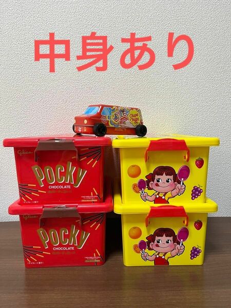 お菓子コンテナ　ペコちゃん　ポッキー　チュッパチャップス