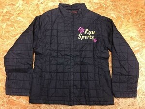 リュウスポーツ RYU SPORTS ブルゾン ナイロンジャケット レディース キルティング ビッグロゴ刺繍 オールドサーフ 中綿 ハイネック M 黒