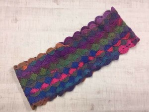 オールド レトロ 古着小物 ハンドメイド かぎ針編み 模様編み ニットスヌード マフラー レディース 紫ピンク