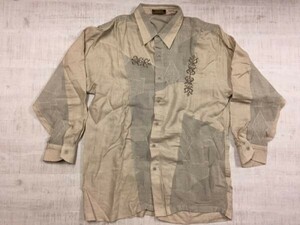 アラミス ARAMIS レトロ オールド トラッド 素材切替 刺繍 長袖シャツ メンズ 日本製 ポリエステル90% ウール10% L ベージュ