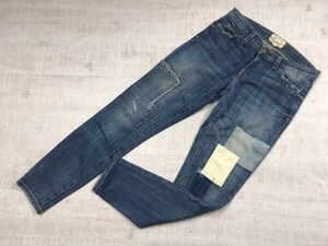 USA製 CURRENT/ELLIOTT カレント エリオット Y2K サーフ 古着 リペア加工 スキニーデニム パンツ ジーンズ レディース ジップフライ 24 青