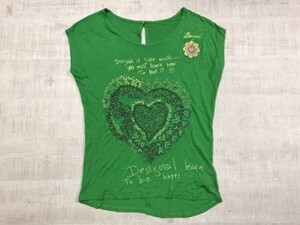 tesigaruDesigual безрукавка French рукав tops женский Индия производства вышивка бисер Heart Old искусство зеленый 