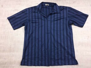 ジュン JUN MEN レトロ オールド 80s 90s 古着 比翼 スキッパー 半袖ニットポロシャツ メンズ 日本製 ポリエステル100% 紺