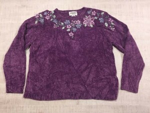 アルフレッドダナー ALFRED DUNNER PETITE オールド レトロ カントリー 90s 古着 ニット セーター レディース 刺繍・ビーズ PXL 紫