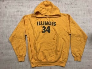 オールド・ユニクロ UNIQLO アメカジ ストリート レトロプリント イリノイ ILLINOIS 34 スウェットパーカー メンズ 綿混合 L 黄色