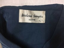 Weekend Swinger COLLECTION オールド レトロ 古着 アート総額 切替 長袖レーヨンシャツ 柄シャツ メンズ L 紺_画像2