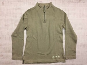 ナイキ NIKE レトロ スポーツ ハーフジップ モックネック リブ編み トレーナー プルオーバー キッズ コットン100% キッズM 150 ベージュ