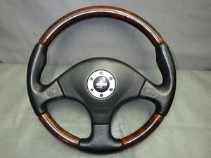 2008 Copen L880K SteeringWheels Airbag欠品 MOMO ウッド レザー コンビ Steering Genuine [ZNo:05009644]