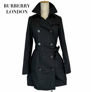 中古 バーバリーロンドン BURBERRY LONDON トレンチコート スプリングコート 黒 薄手 膝丈 レディース サイズ38