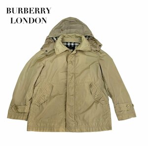 中古 バーバリー ロンドン BURBERRY LONDON ハーフコート フーディ 薄手 ベージュ ノバチェック柄 メンズ Mサイズ