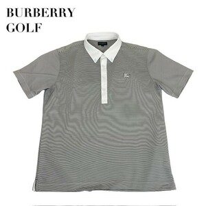 中古 バーバリーゴルフ BURBERRY GOLF 半袖 ボタンダウン ポロシャツ ボーダー柄 グレー×ホワイト メンズ サイズ4