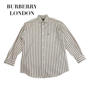 中古 バーバリーロンドン BURBERRY LONDON 長袖 ボタンダウン シャツ ストライプ 総柄 メンズ Lサイズ