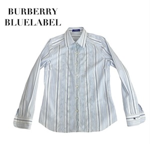 中古 バーバリー ブルーレーベル BURBERRY BLUELABEL 長袖 シャツブラウス ストライプ レース サイズ38 レディース 30代 40代 50代